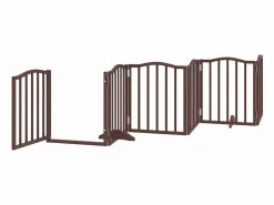 Clicnbuy Seguridad Para Mascotas|Puerta de perros plegable 9 paneles madera álamo marrón 450 cm