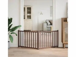 Clicnbuy Seguridad Para Mascotas|Puerta de perros plegable 2 paneles madera abeto marrón 160 cm