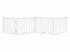 Clicnbuy Puerta de perros plegable 4 paneles madera abeto 320 cm Blanco Clearance