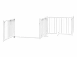 Clicnbuy Puerta de perros plegable 4 paneles madera abeto 320 cm Blanco Clearance