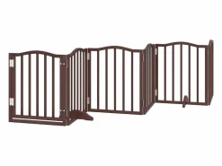 Clicnbuy Puerta de perros plegable 12 paneles madera álamo marrón 600 cm Marru00f3n Discount