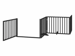 Puerta de perros plegable 8 paneles madera álamo negra 640 cm^Clicnbuy Clearance