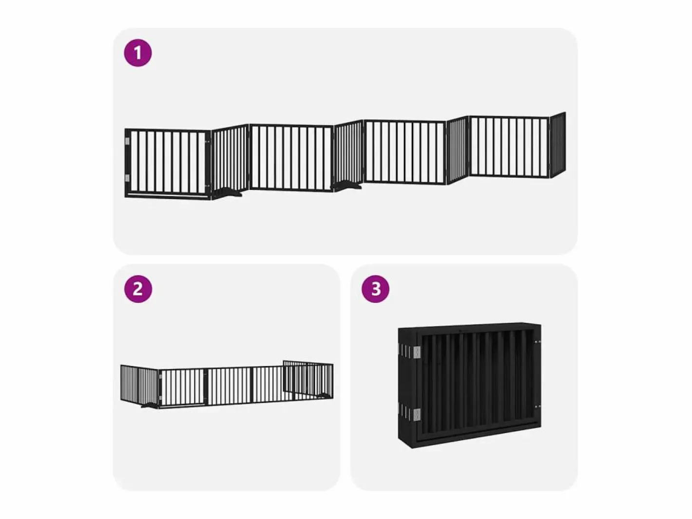 Puerta de perros plegable 8 paneles madera álamo negra 640 cm^Clicnbuy Clearance