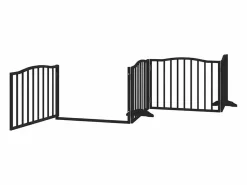 Puerta de perros plegable 8 paneles madera álamo negra 640 cm^Clicnbuy Online