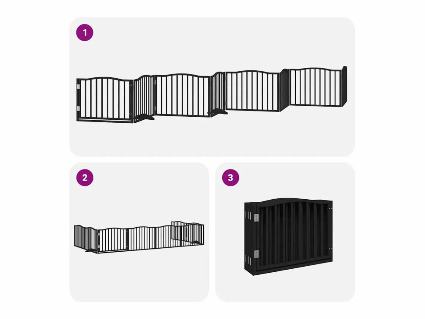Puerta de perros plegable 8 paneles madera álamo negra 640 cm^Clicnbuy Online