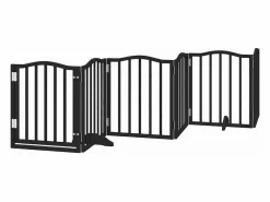 Puerta de perros plegable 15 paneles madera álamo negra 750 cm^Clicnbuy Online