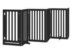 Clicnbuy Puerta de perros plegable 12 paneles madera álamo negra 600 cm Negro
