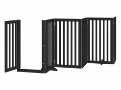 Clicnbuy Puerta de perros plegable 12 paneles madera álamo negra 600 cm Negro