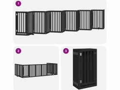 Clicnbuy Puerta de perros plegable 12 paneles madera álamo negra 600 cm Negro