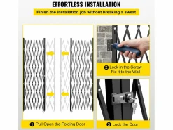 Puerta de Seguridad Plegable Doble SucceBuy, 198.12cm H x 365.76cm W, Puerta Plegable, Puerta de Tijera Negro Best