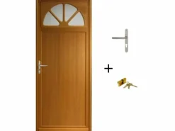 GD Menuiseries Puerta De Entrada|Puerta de servicio de madera vidriada Pixos, Al.200xl.80 p. derecha + Mango Y Cañón (ref 01245F924) Tabla de Dimensiones sin manilla
