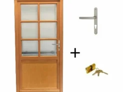 GD Menuiseries Puerta De Servicio De Madera Esmaltada Naxos, Al.200xl.90 p.izquierda + Tirador Y Cilindro (ref 01245F924) Tabla Dimensiones sin manilla Color natural claro Discount