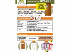 Puerta de servicio de madera Armagos 200X80 Empuje a la derecha (Dimensiones de la mesa) sin manilla^GD Menuiseries Discount