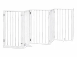 Clicnbuy Puerta para perros con puerta plegable de 6 paneles, blanca, 300 cm, madera de álamo Blanco