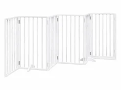 Clicnbuy Puerta para perros con puerta plegable de 6 paneles, blanca, 300 cm, madera de álamo Blanco