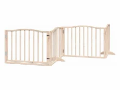 Clicnbuy Puerta para perros plegable 10 paneles madera de álamo 800 cm Marru00f3n New