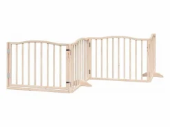 Clicnbuy Puerta para perros plegable 4 paneles madera de álamo 320 cm Marru00f3n Sale