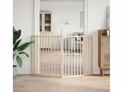 Puerta para perros plegable de 2 paneles, 160 cm, madera de álamo^Clicnbuy Best