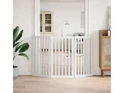 Clicnbuy Seguridad Para Mascotas|Puerta para perros plegable 3 paneles madera álamo blanca 150cm