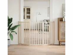 Clicnbuy Puerta para perros plegable de 3 paneles, 150 cm, madera maciza de abeto Marru00f3n Hot