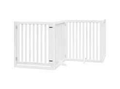 Puerta para perros plegable 4 paneles madera álamo blanca 320cm^Clicnbuy Discount