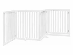 Puerta para perros plegable 4 paneles madera álamo blanca 320cm^Clicnbuy Discount