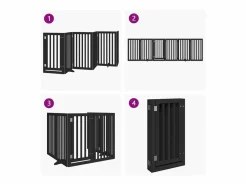 Clicnbuy Puerta para perros plegable 6 paneles madera álamo negra 300 cm Negro Discount