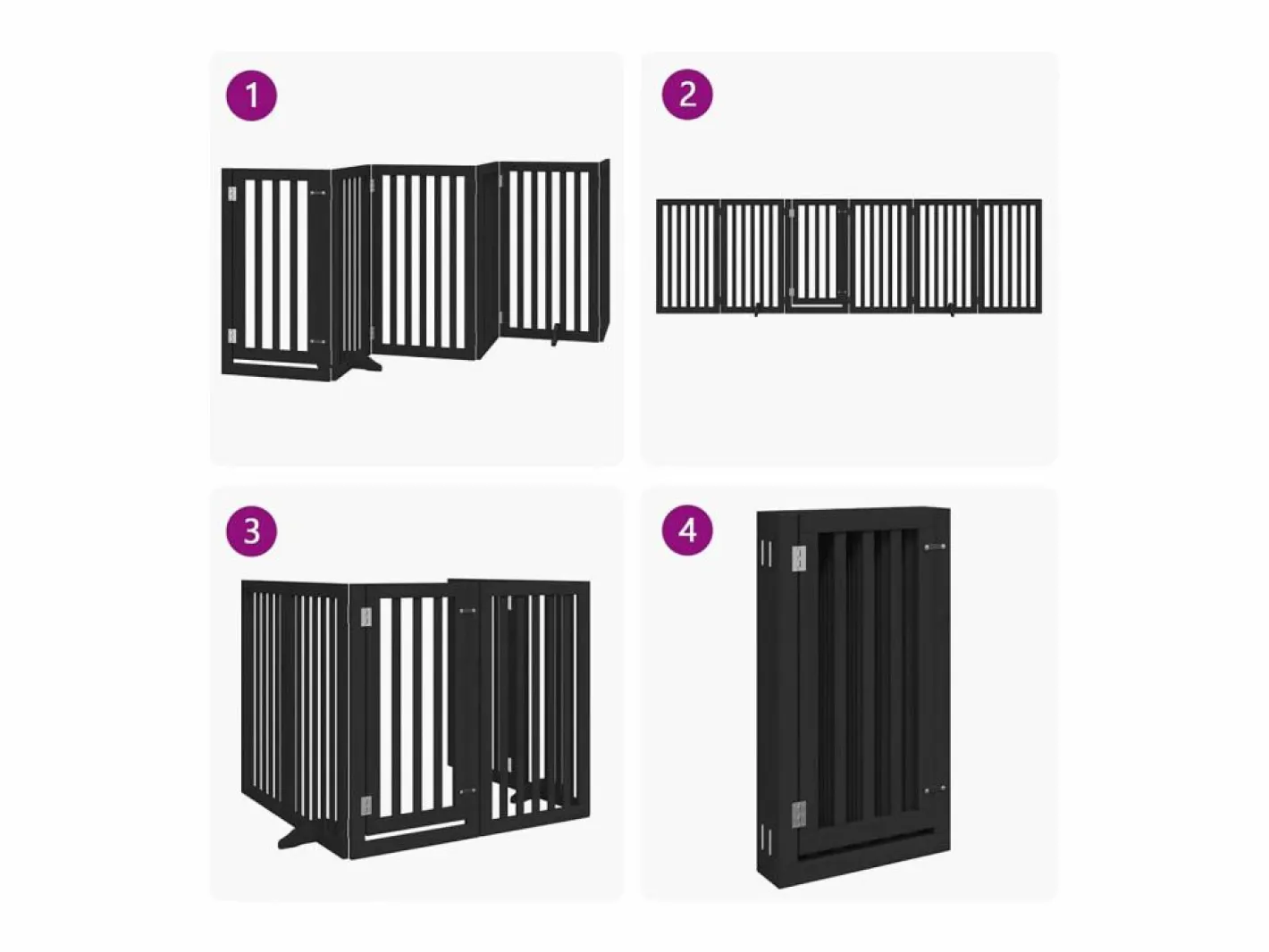 Clicnbuy Puerta para perros plegable 6 paneles madera álamo negra 300 cm Negro Discount