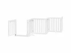 Puerta para perros plegable 3 paneles madera álamo blanca 300cm^Clicnbuy Online