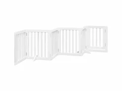 Puerta para perros plegable 3 paneles madera álamo blanca 300cm^Clicnbuy Online