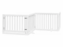 Puerta para perros plegable 4 paneles madera álamo blanca 320cm^Clicnbuy Hot