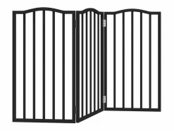 Clicnbuy Seguridad Para Mascotas|Puerta para perros plegable 3 paneles madera álamo negra 150 cm