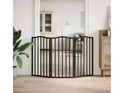 Clicnbuy Seguridad Para Mascotas|Puerta para perros plegable 3 paneles madera álamo negra 150 cm