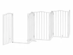 Clicnbuy Puerta para perros plegable 3 paneles madera álamo blanca 300cm Blanco Best