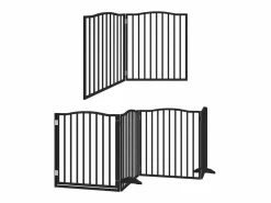 Puerta para perros plegable 6 paneles madera álamo negra 480 cm^Clicnbuy