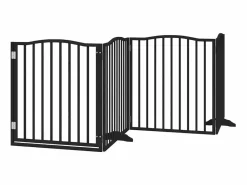 Puerta para perros plegable 6 paneles madera álamo negra 480 cm^Clicnbuy