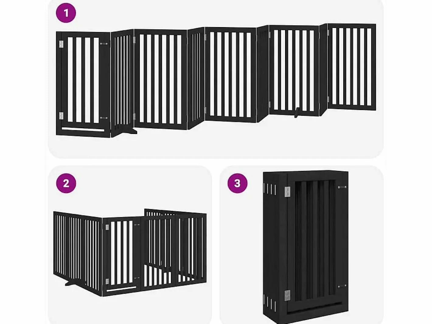 Clicnbuy Puerta para perros plegable 9 paneles madera álamo negra 450 cm Negro