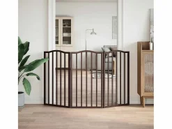 Clicnbuy Seguridad Para Mascotas|Puerta para perros plegable 3 paneles álamo marrón roble 150 cm