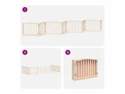 Clicnbuy Puerta para perros plegable 8 paneles madera de álamo 640 cm Marru00f3n
