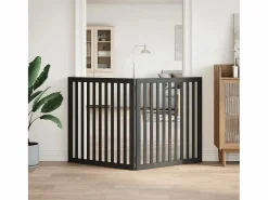 Clicnbuy Puerta para perros plegable 2 paneles madera álamo negra 160 cm Negro Best