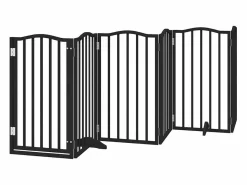 Clicnbuy Seguridad Para Mascotas|Puerta para perros plegable 9 paneles madera álamo negra 450 cm