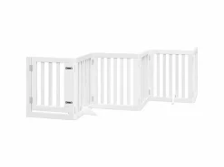 Puerta para perros plegable 9 paneles madera álamo blanca 450cm^Clicnbuy Best