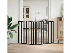 Clicnbuy Puerta para perros plegable 2 paneles madera álamo negra 160 cm Negro Hot