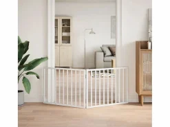 Clicnbuy Puerta para perros plegable de 2 paneles, madera de álamo, blanca, 160 cm Blanco Discount