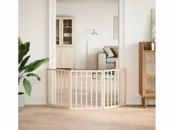 Clicnbuy Puerta para perros plegable de 3 paneles, 150 cm, madera de álamo Marru00f3n Clearance