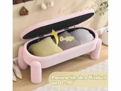 Puf banco de cama con arcón de almacenamiento en terciopelo, estilo contemporáneo y multifuncional para dormitorio y salón Rosa Online