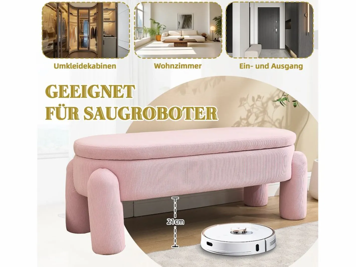 Puf banco de cama con arcón de almacenamiento en terciopelo, estilo contemporáneo y multifuncional para dormitorio y salón Rosa Online