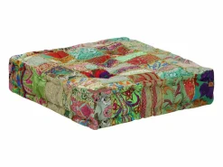 Reposapiés|Puf cuadrado de algodón hecho a mano 50 x 50 x 12 cm Verde