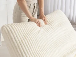 Puf Gigante Blanco de Tela Corduroy, Ergonomico con Respaldo 100x120x76 cm, para Salón y Dormitorio de Adultos Beige Sale