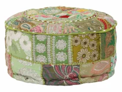 Puf redondo de algodón hecho a mano 40 x 20 cm Verde Online